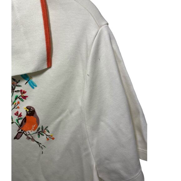 Lands' End Polo Shirt Womens Large Bird White Orange Cotton Preppy Whimsical - Picture 2 of 7